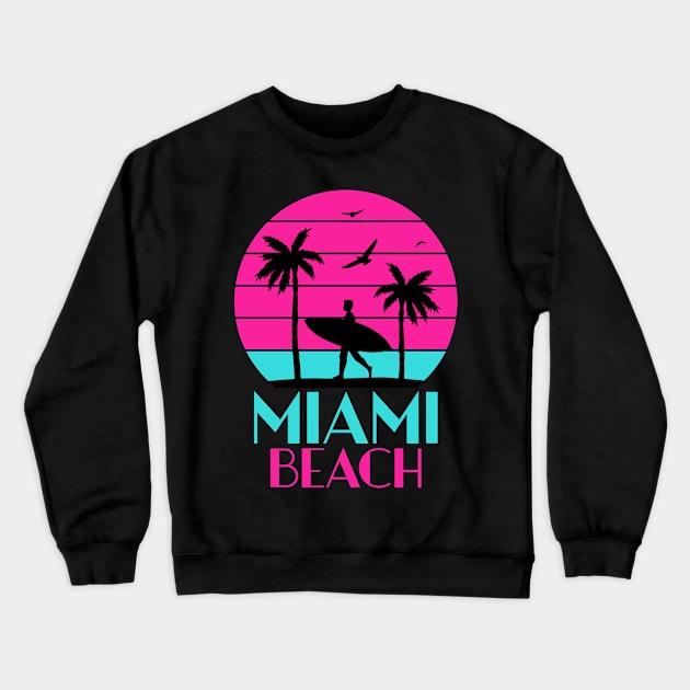 Miami beach palm tree and sufer Crewneck Sweatshirt by Cute Tees Kawaii